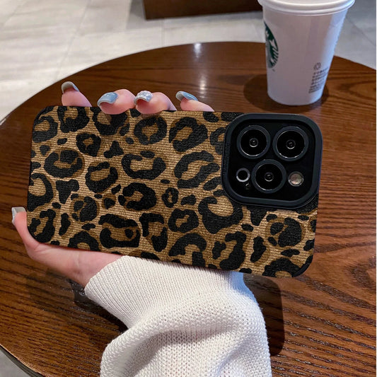 Leopard Silicone Leather Case For iPhone 16 15 14 Soft Shockproof Cover