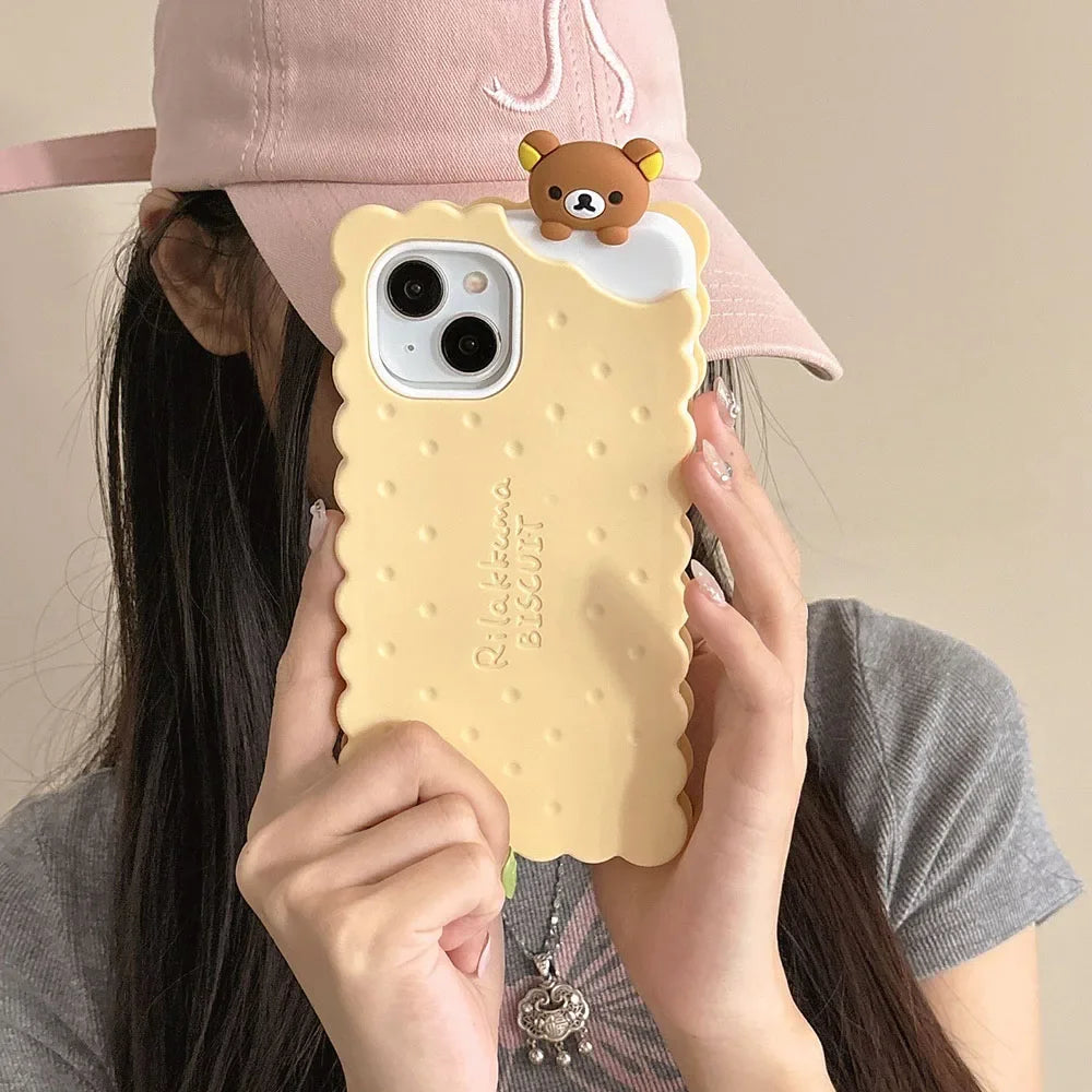 Sandwich Biscuit Tide Bear Soft Silicone Phone Case For iPhone 16 15 14 Shockproof Soft Cover