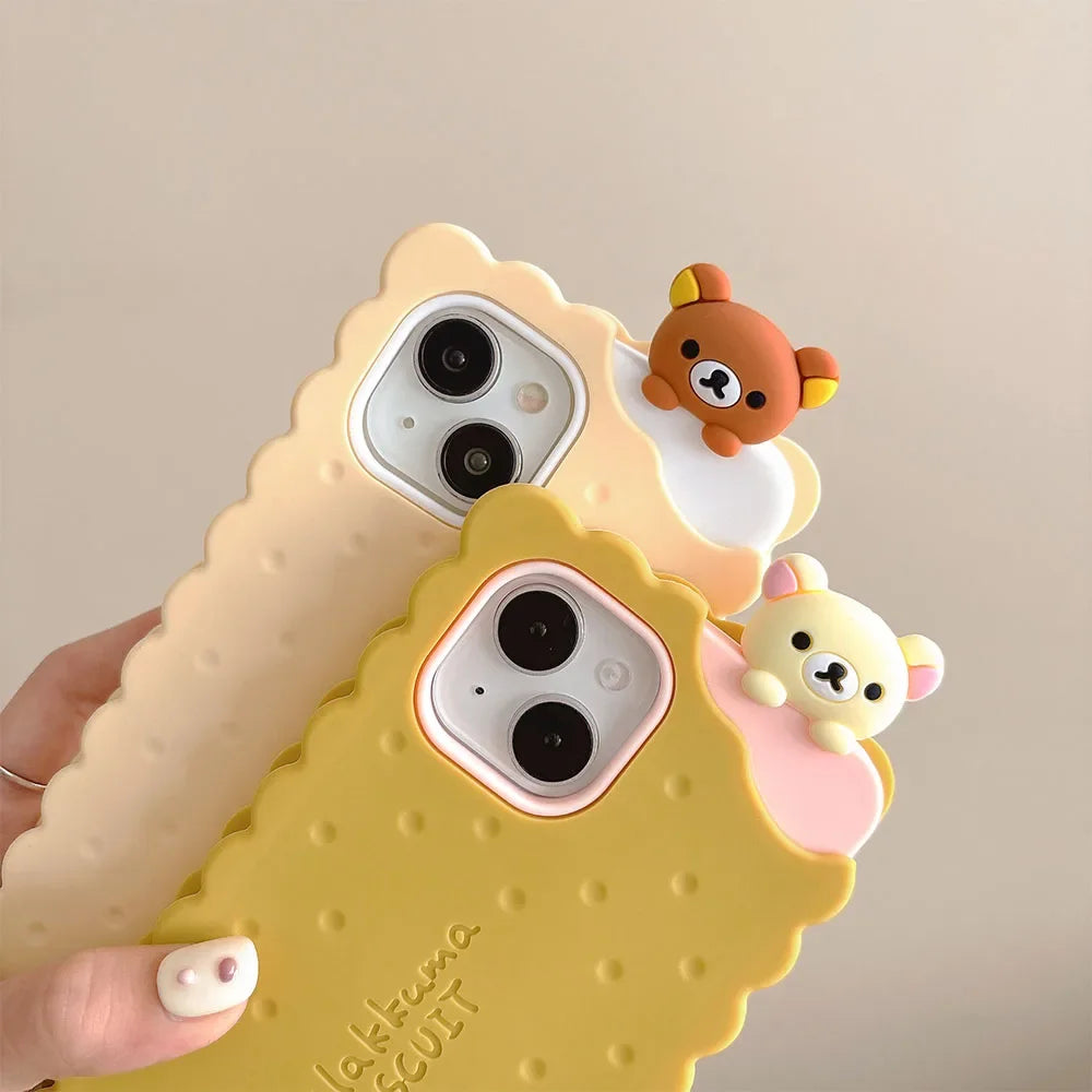 Sandwich Biscuit Tide Bear Soft Silicone Phone Case For iPhone 16 15 14 Shockproof Soft Cover