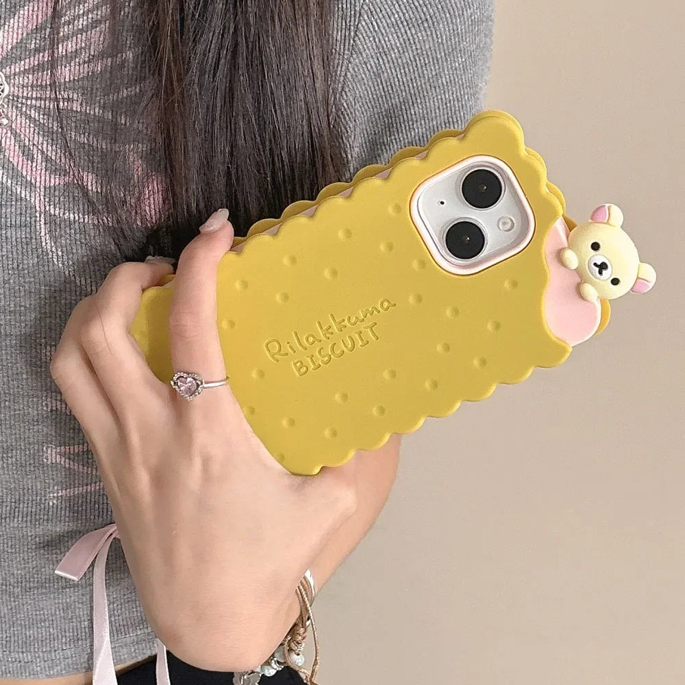 Sandwich Biscuit Tide Bear Soft Silicone Phone Case For iPhone 16 15 14 Shockproof Soft Cover