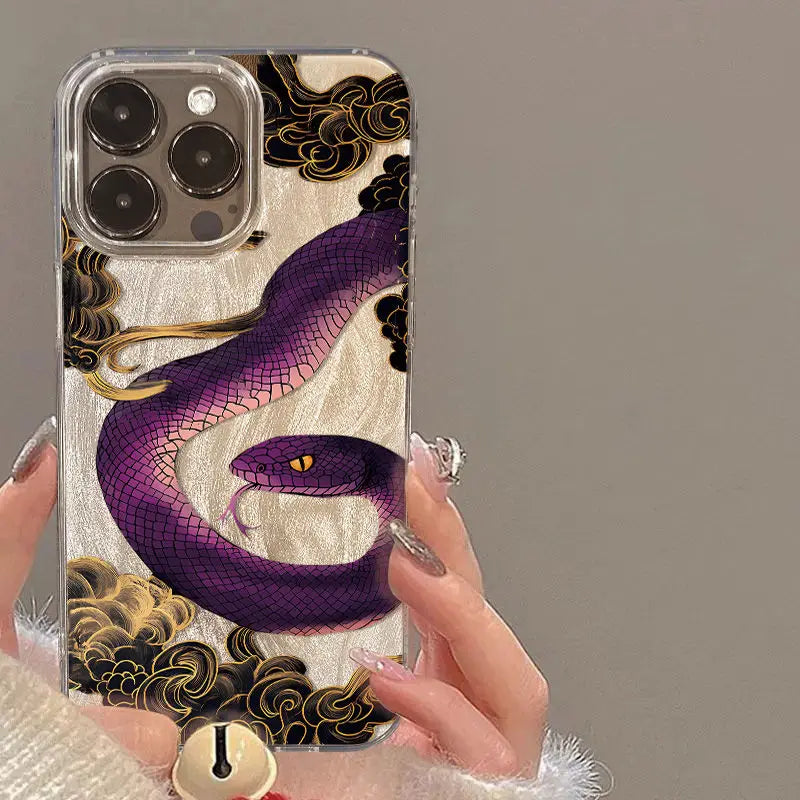 Illustration Plum Blossom Pink Snake Phone Case For iPhone 16 15 14