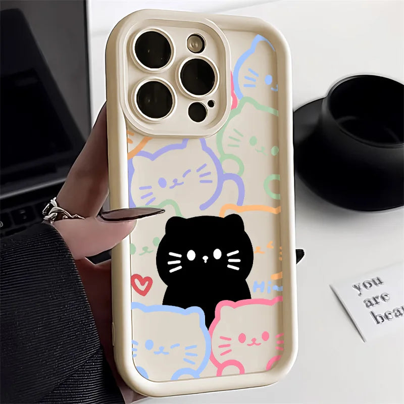 Cute Cat Silicone Phone Case For iPhone 17 16 15 Shockproof Funda Cover
