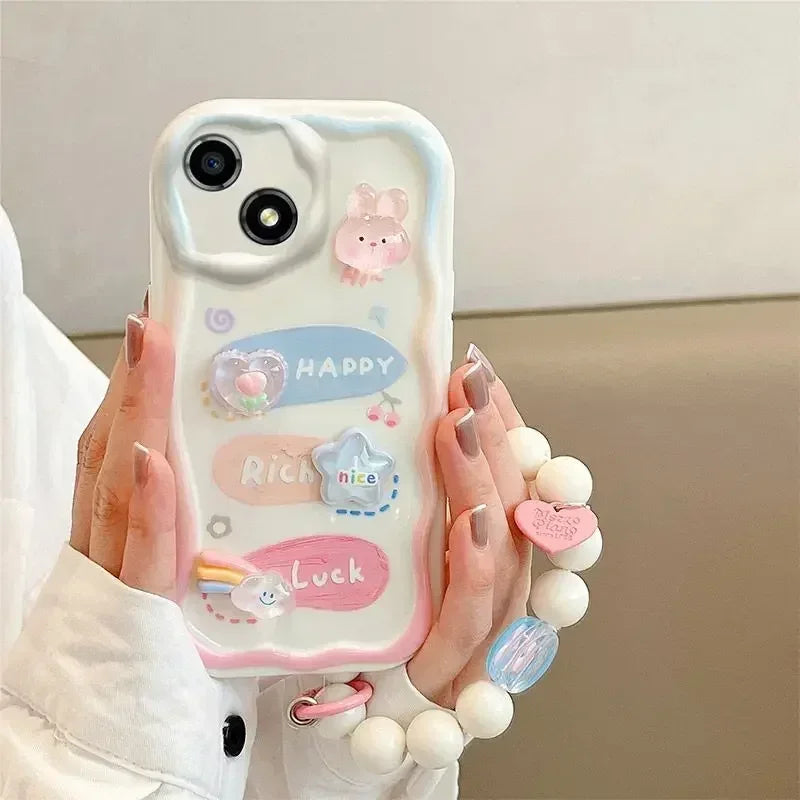 3D Bear Hang Phone Chain Lanyard Clear Soft Case For iPhone 16 15 14