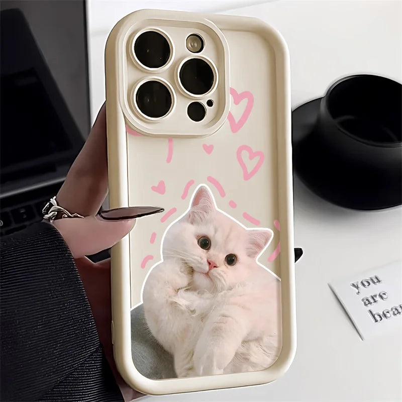 Candy Color Cute Cat Phone Case For iPhone 16 15 14 Funny Matte Shockproof Cover