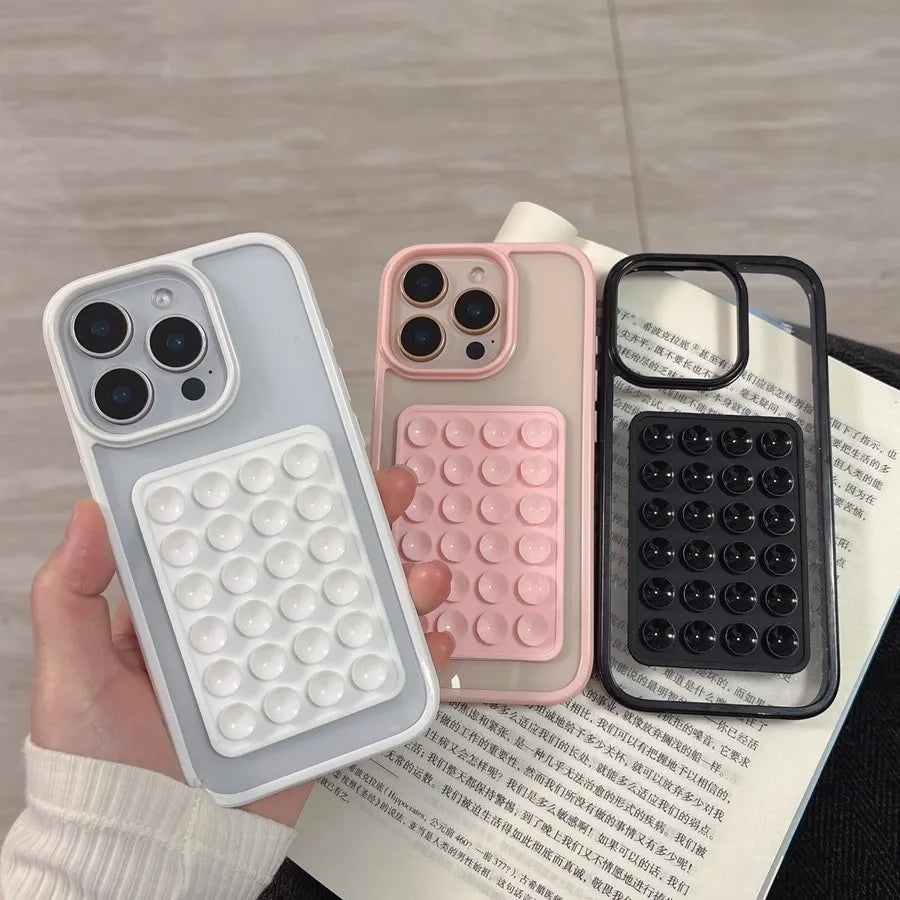 3D Suction Cup Airbag Phone Case For iPhone 16 15 14 Transparent Candy Shockproof Bumper Cover