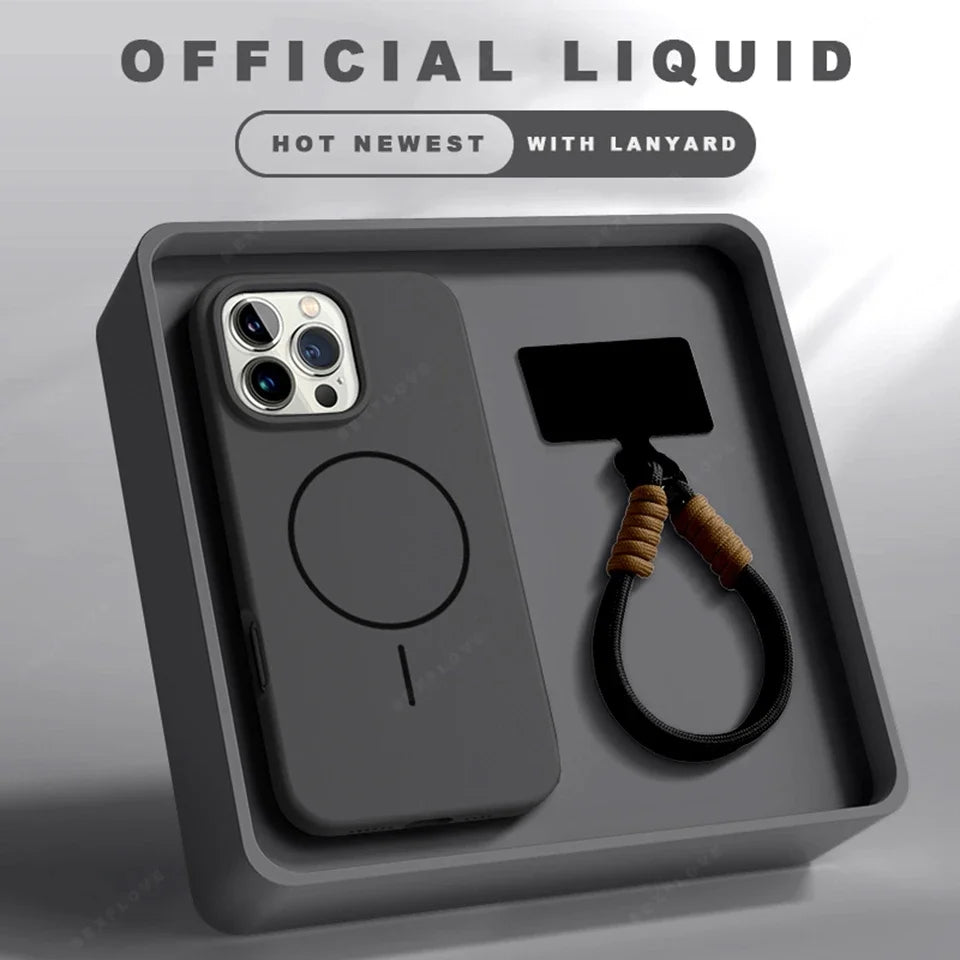 Magnetic Silicone Official Lanyard Magsafe Strap Protector Soft Phone Case For iPhone 16 15 14