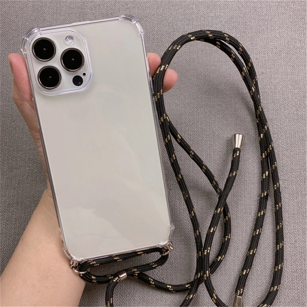 Crossbody Necklace Cord Lanyards Transparent Case For iPhone 16 15 14