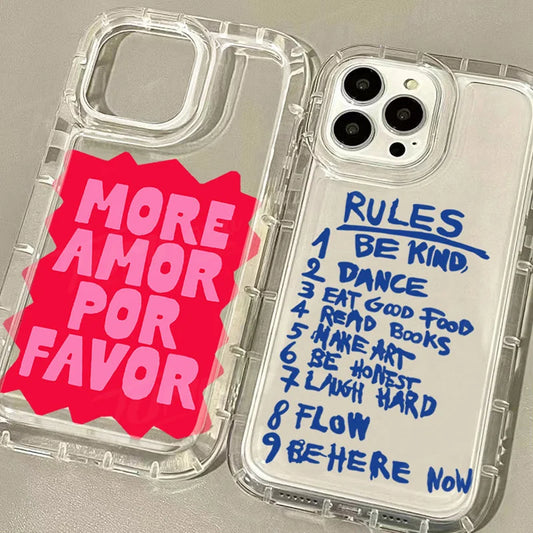 Colorful More Amor Por Favor Case For iPhone 16 15 14 Shockproof Clear Silicone Cover