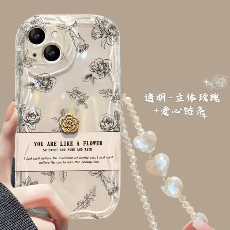 3D Bear Hang Phone Chain Lanyard Clear Soft Case For iPhone 16 15 14