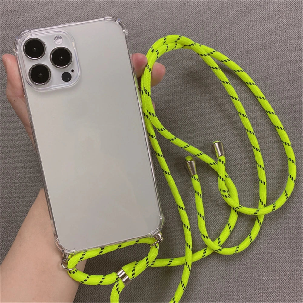 Crossbody Necklace Cord Lanyards Transparent Case For iPhone 16 15 14