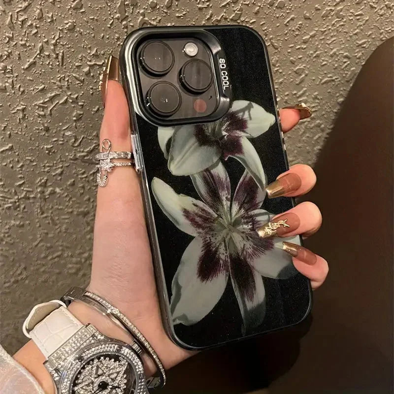Oil Painting Lily Flower Retro Pattern Phone Case For iPhone 16 15 14 Shockproof Cover