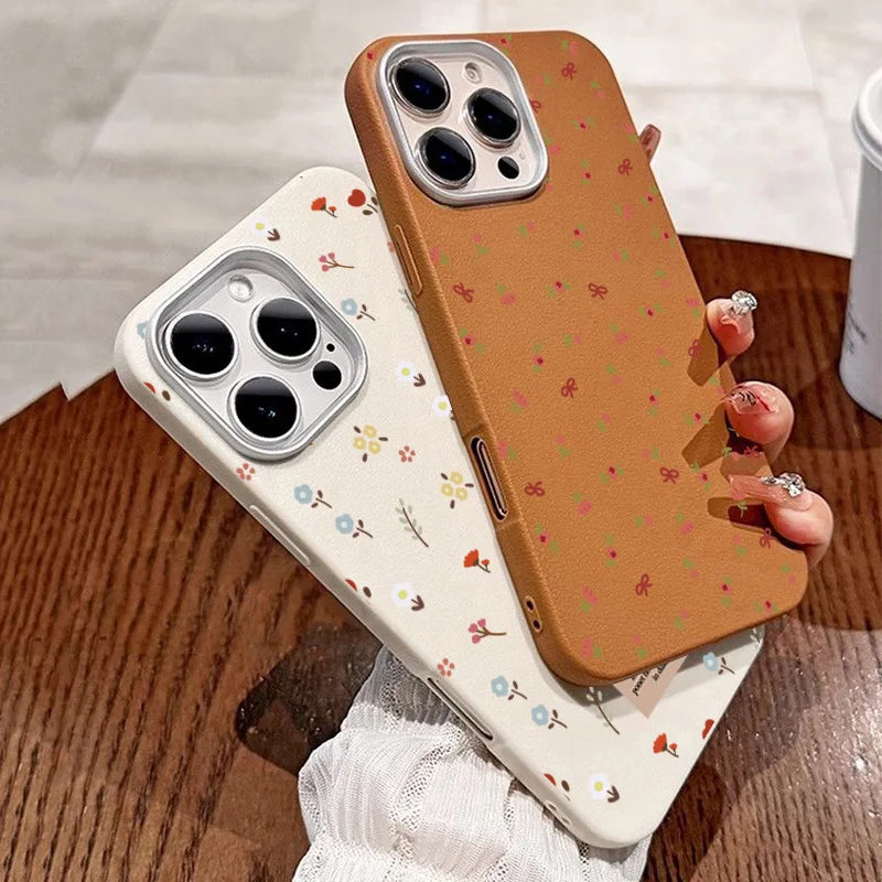 Retro Floral Leather Pattern Phone Case For iPhone 16 15 14