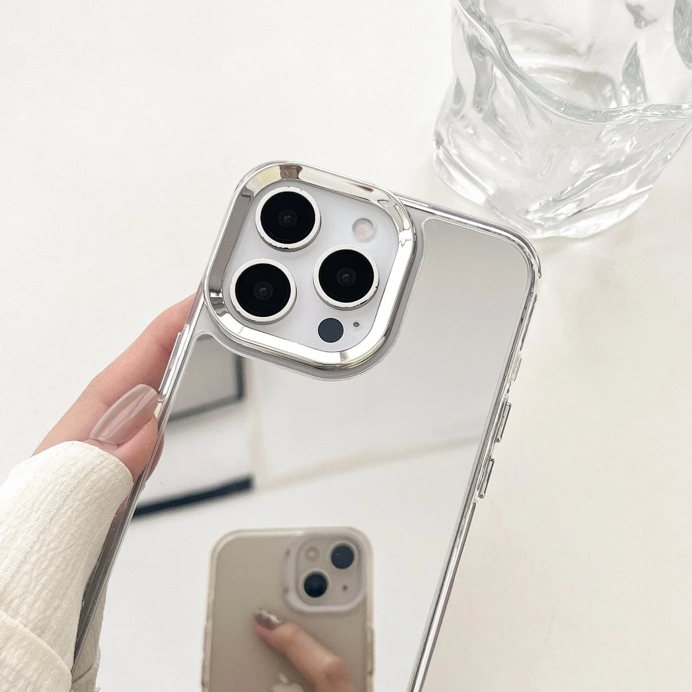 Luxury Plating Make Up Mirror Phone Case For iPhone 16 15 14 Hard Acrylic Shockproof Bumber Cover