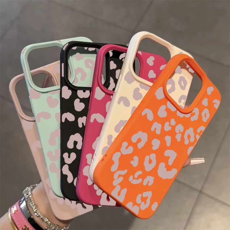Pink Leopard Print Lichee Pattern Silicone Cover For iPhone 16 15 14