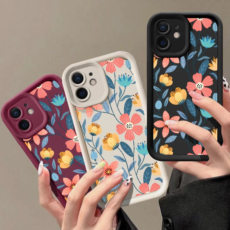 Colorful Flowers Silicone Case For iPhone 16 15 14 Shockproof Bumper Soft TPU Phone Cover