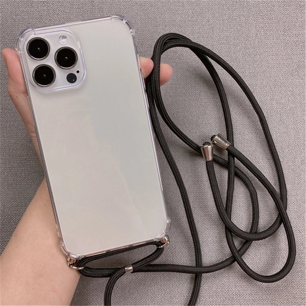 Crossbody Necklace Cord Lanyards Transparent Case For iPhone 16 15 14