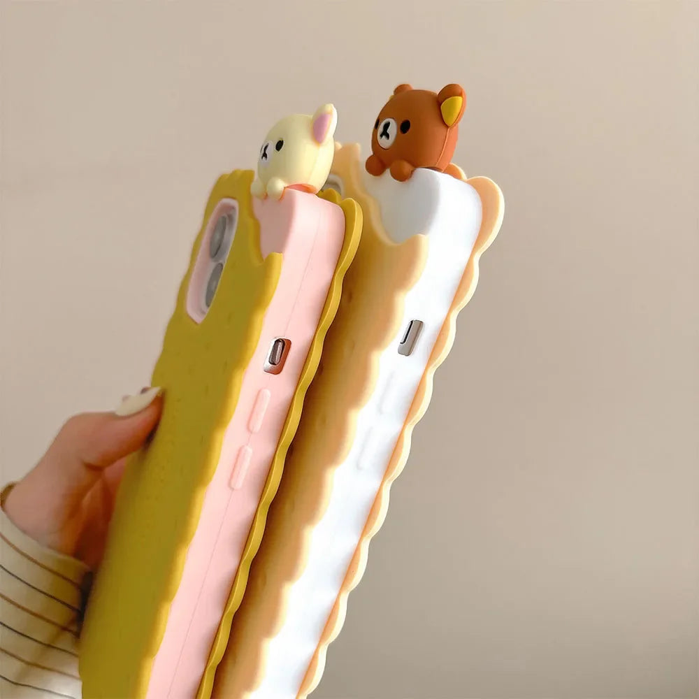 Sandwich Biscuit Tide Bear Soft Silicone Phone Case For iPhone 16 15 14 Shockproof Soft Cover