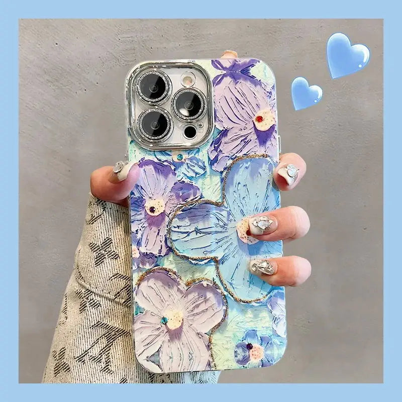 Flowers Glitter Laser Phone Case For iPhone 16 15 14 Soft Shockproof Lens Protection Cover