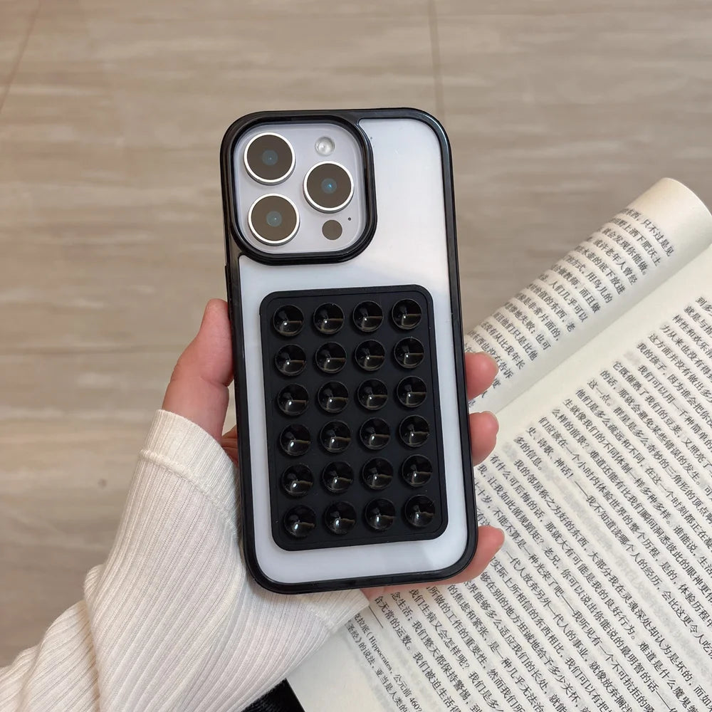 3D Suction Cup Airbag Phone Case For iPhone 16 15 14 Transparent Candy Shockproof Bumper Cover