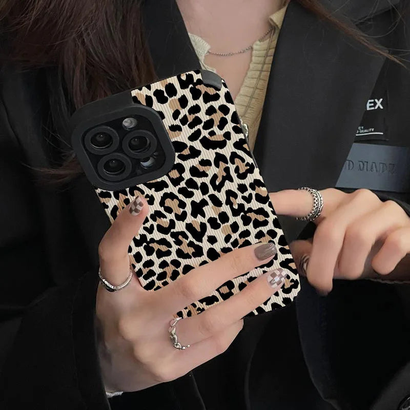 Creative Leopard Cow Silicone Leather Case For iPhone 16 15 14 Soft Shockproof Cover