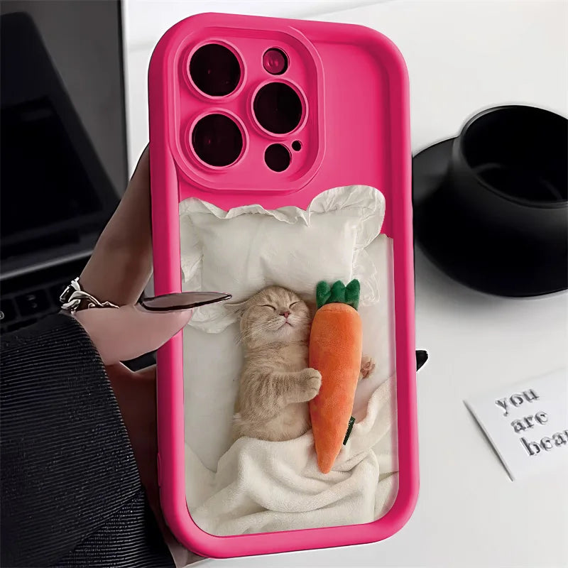 Candy Color Cute Cat Phone Case For iPhone 16 15 14 Funny Matte Shockproof Cover