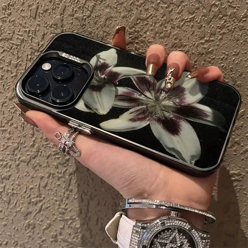 Oil Painting Lily Flower Retro Pattern Phone Case For iPhone 16 15 14 Shockproof Cover