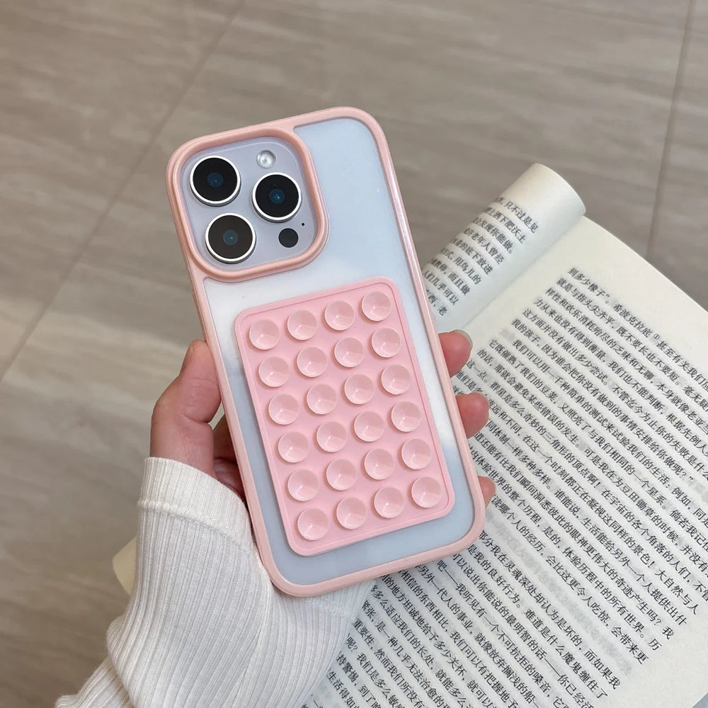 3D Suction Cup Airbag Phone Case For iPhone 16 15 14 Transparent Candy Shockproof Bumper Cover