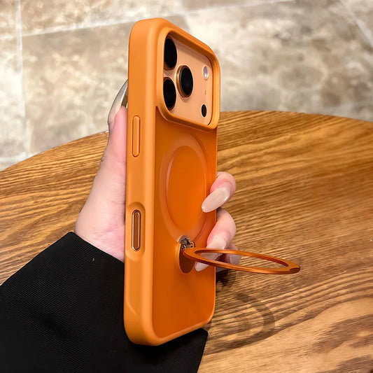 For Magsafe Metal Car Holder Ring Phone Case For iPhone 17 Magnetic Bumper Back Cases Cover