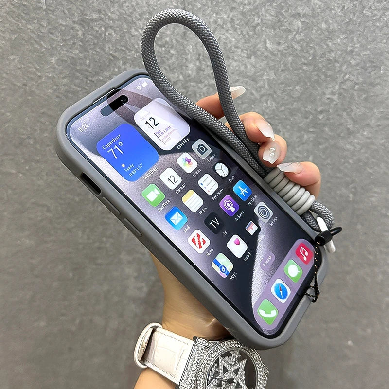 Fold Glass Lens Stand Magnetic Transparent Case For iPhone 16 15 14 Magsafe Wrist Strap Shockproof Cover
