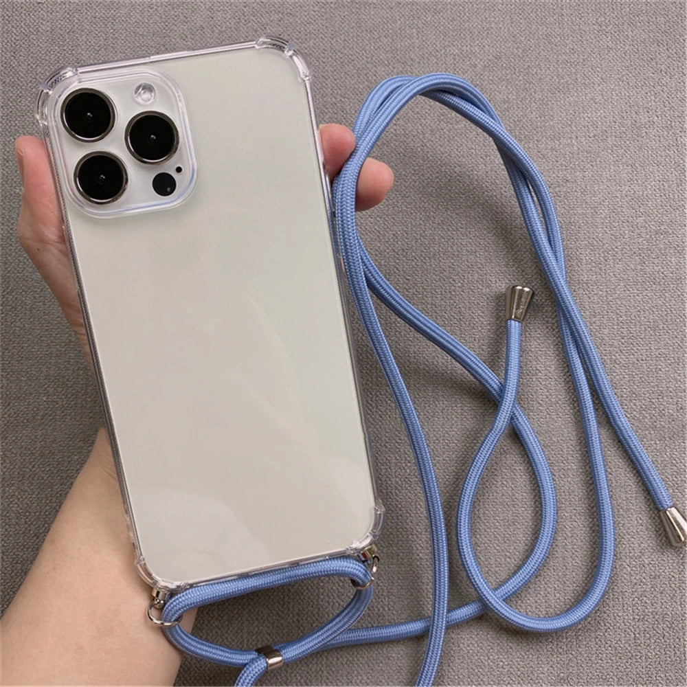 Crossbody Necklace Cord Lanyards Transparent Case For iPhone 16 15 14