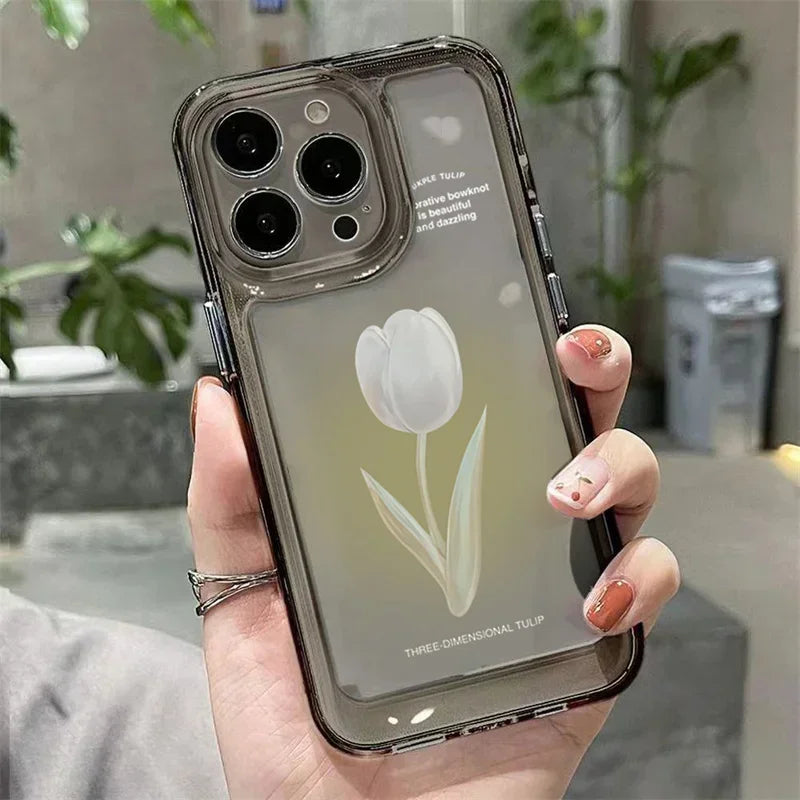 Tulip Phone Case For iPhone 17 16 15 Shockproof Transparent Cover Silicone Fundas