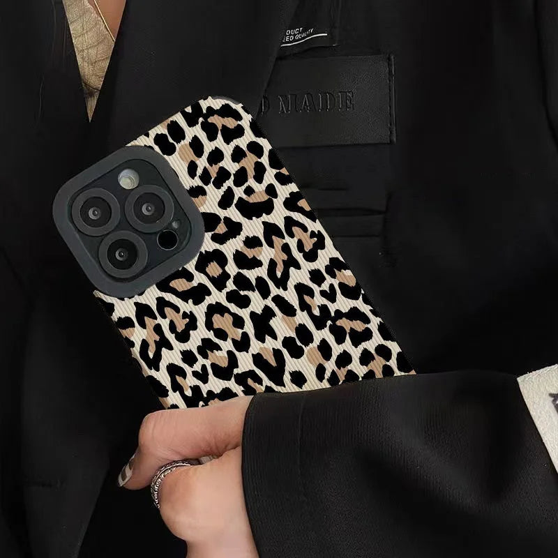 Creative Leopard Cow Silicone Leather Case For iPhone 16 15 14 Soft Shockproof Cover