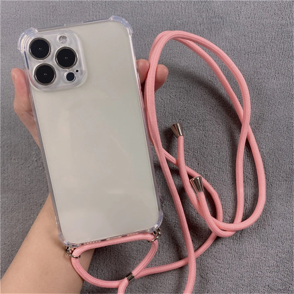 Crossbody Necklace Cord Lanyards Transparent Case For iPhone 16 15 14