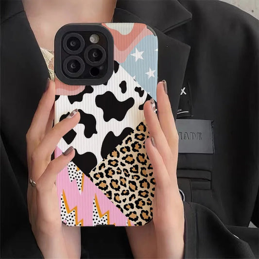 Creative Leopard Cow Silicone Leather Case For iPhone 16 15 14 Soft Shockproof Cover