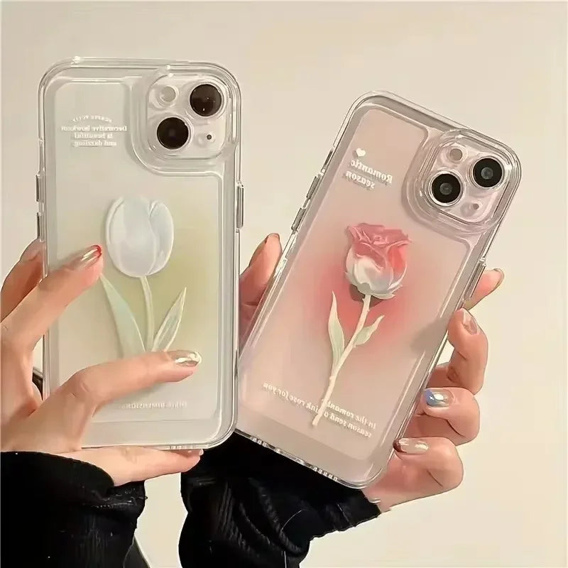 Tulip Phone Case For iPhone 17 16 15 Shockproof Transparent Cover Silicone Fundas
