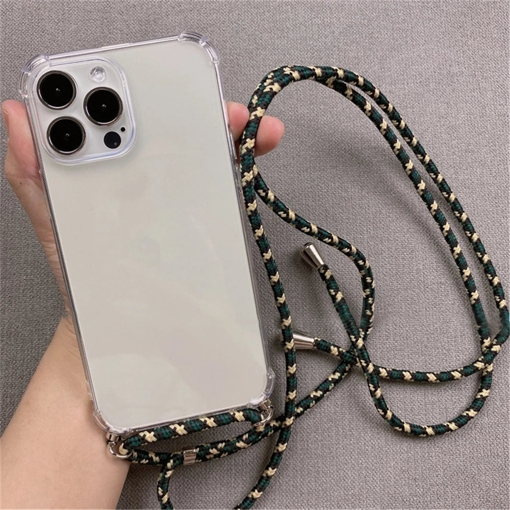 Crossbody Necklace Cord Lanyards Transparent Case For iPhone 16 15 14