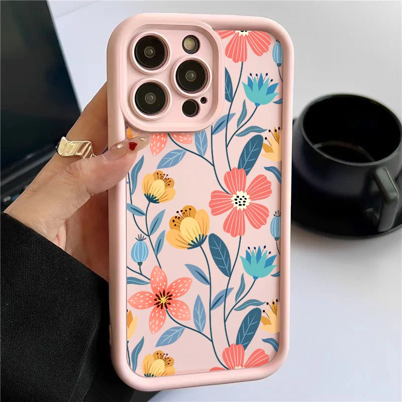 Colorful Flowers Silicone Case For iPhone 16 15 14 Shockproof Bumper Soft TPU Phone Cover