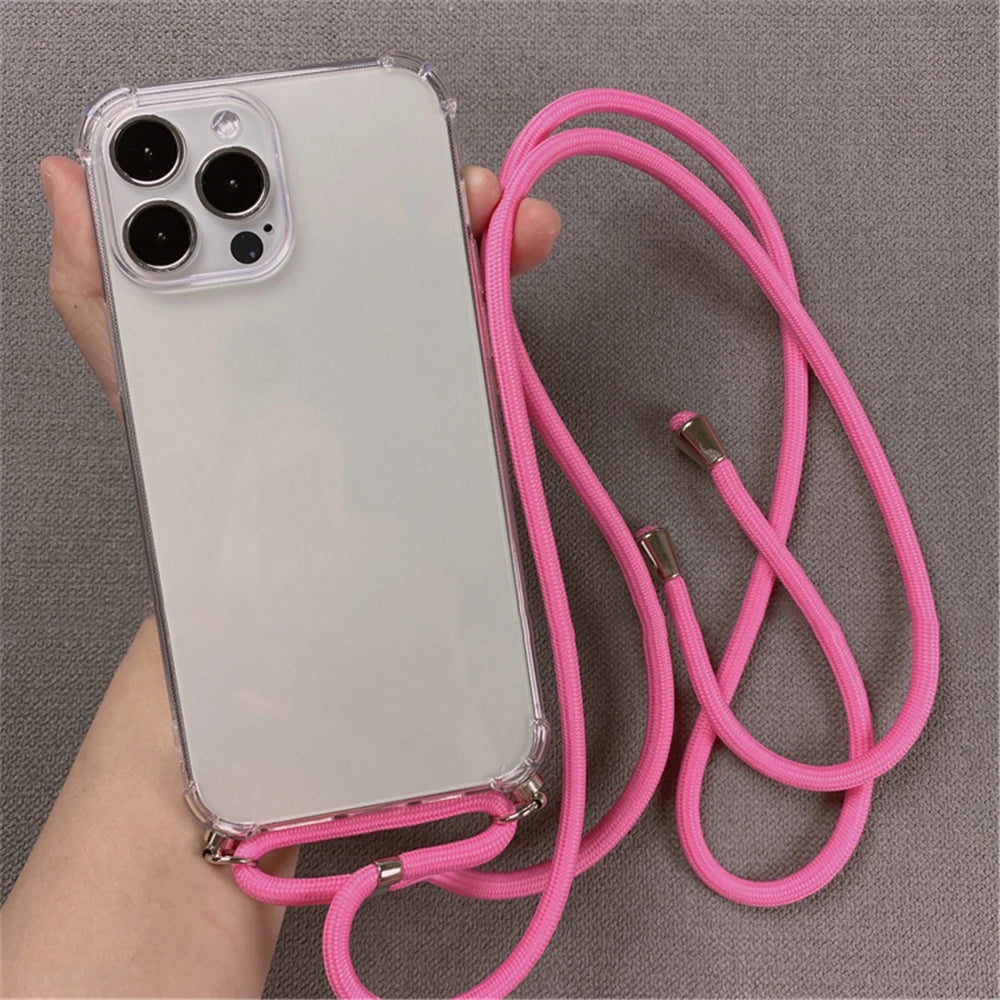 Crossbody Necklace Cord Lanyards Transparent Case For iPhone 16 15 14