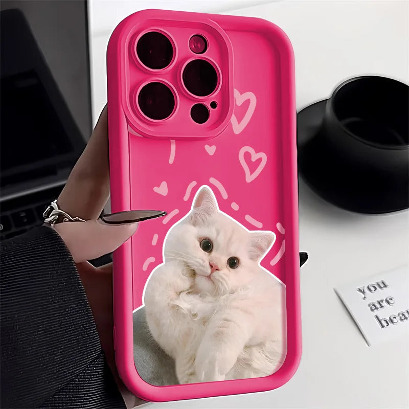 Candy Color Cute Cat Phone Case For iPhone 16 15 14 Funny Matte Shockproof Cover