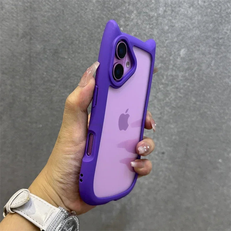 3D Cat Ear Cute Lanyard Magnetic Transparent Case For iPhone 16 15 14 Wristband Clear Magsafe Cover