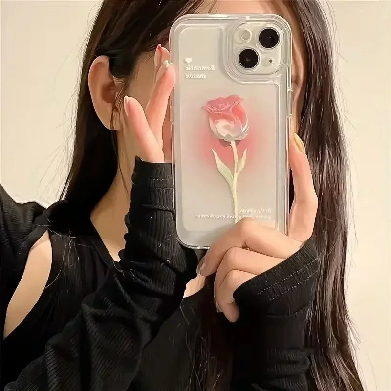 Tulip Phone Case For iPhone 17 16 15 Shockproof Transparent Cover Silicone Fundas