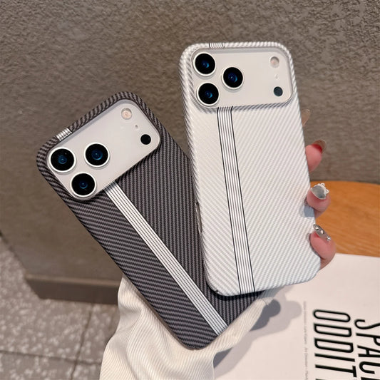 Carbon Fiber Kevlar Texture Hard Case For iPhone 17 Luxury Lines Retro Bumper Cover