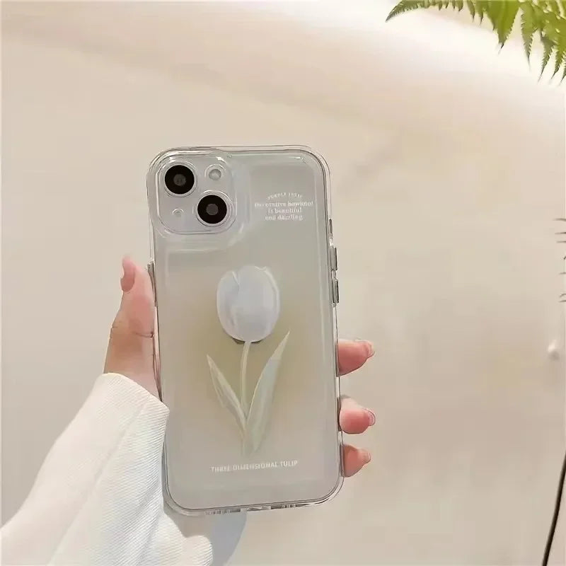 Tulip Phone Case For iPhone 17 16 15 Shockproof Transparent Cover Silicone Fundas