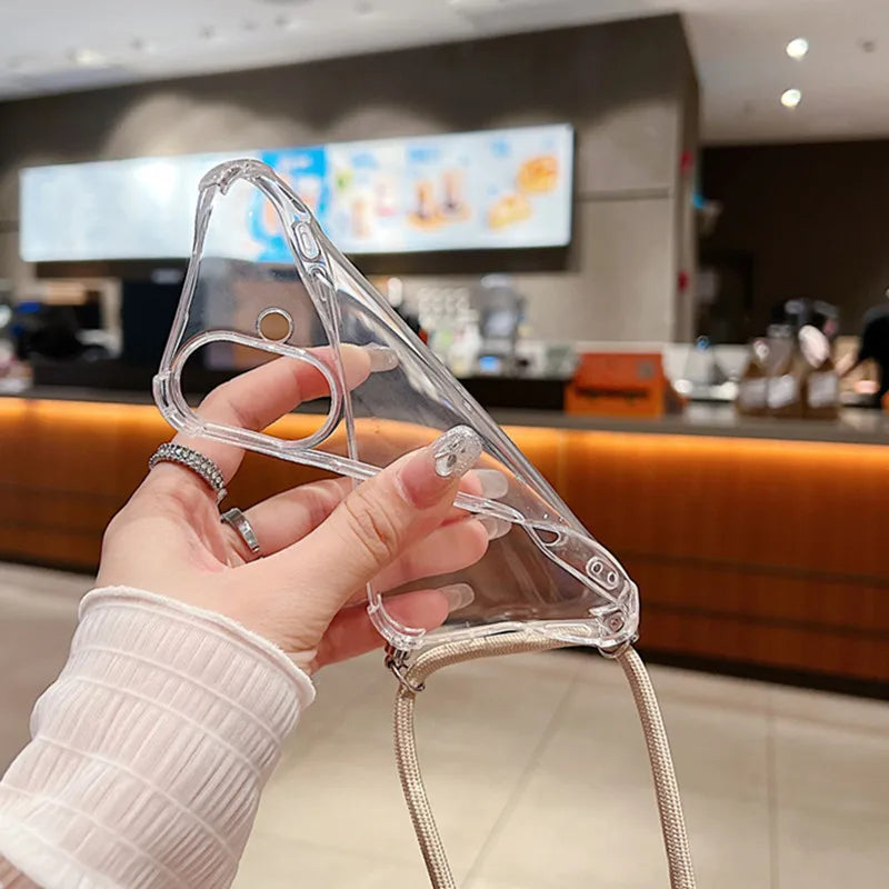 Crossbody Necklace Cord Lanyards Transparent Case For iPhone 16 15 14