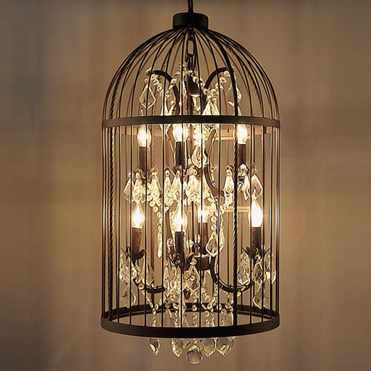 American Retro Crystal Chandelier Birdcage Wrought Iron Chandelier