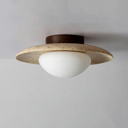 Modern New Style Natural Stone Ceiling Lamp Wabi Sabi Cream Porch Balcony Lighting Fresh Disc Shape