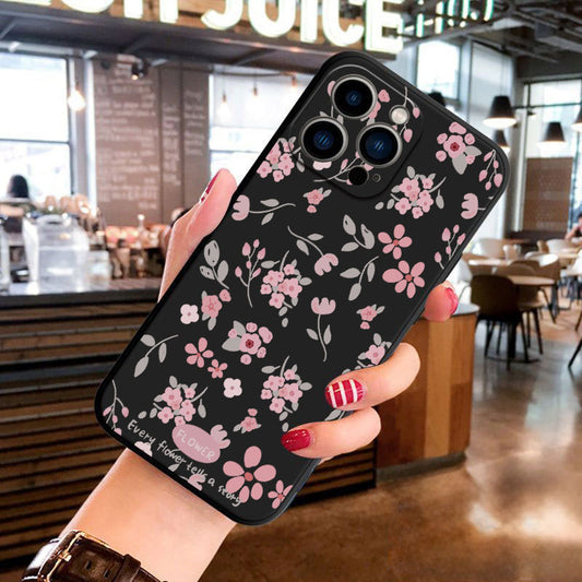 Green Leaf Pink Flower Print Phone Case For iPhone 11 12 13 14 15 16 17 Pro Max Air XS X XR 7 8 Plus 16e Shockproof Soft Cover
