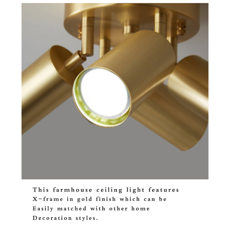 Fumi Modern Industrial Semi Flush Mount Ceiling Light, Gold Classic Retro Ceiling Light Fixture for Hallway Kitchen Bedroom L