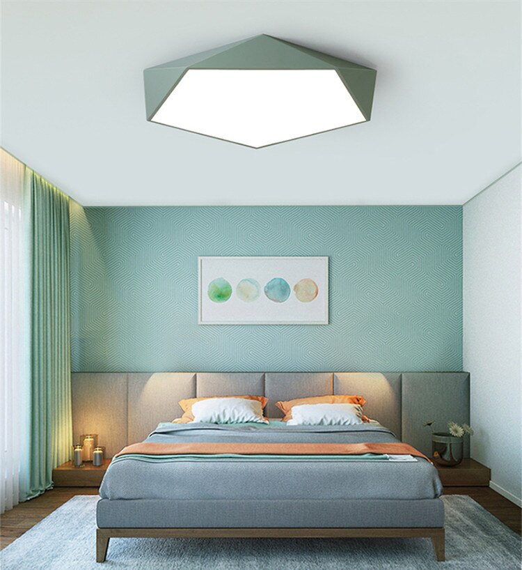 Modern LED Ceiling Lamp Geometric Polygon Iron Metal PVC Indoor Lighting Bedroom Dining Room Decoration Light Fixture
