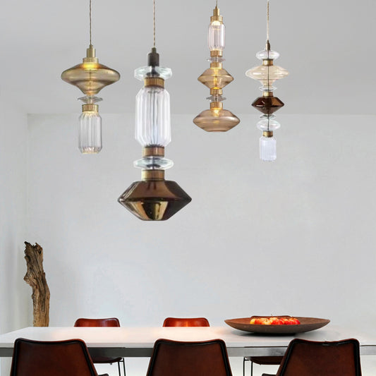Clear Amber Glass LED Chandelier Modern Pendant Lamp Hall Parlor Restaurant Bedside Lighting Fixtures